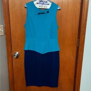Vogue Teal Top with Navy Pencil Midi Dress
